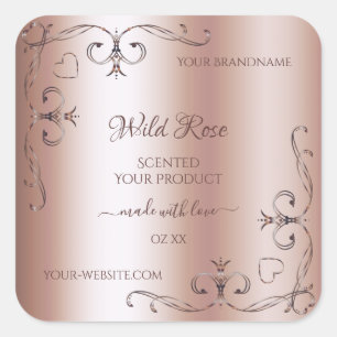 Luxurious Rose Golden Product Label Ornate Corners