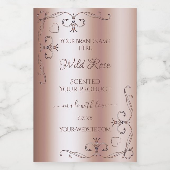 Luxurious Rose Golden Product Label Ornate Corners (Single Label)
