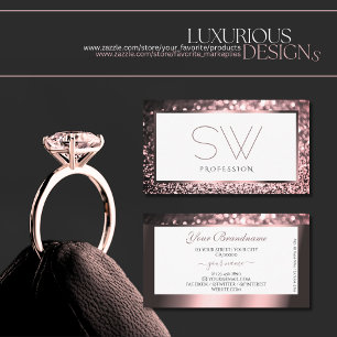 Luxurious Rose Pink White Sparkle Glitter Monogram Business Card