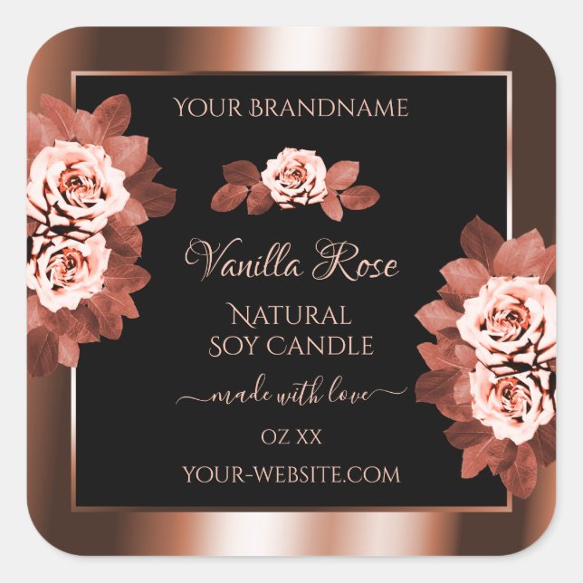 Luxurious Rosegold and Black Product Labels Roses (Front)