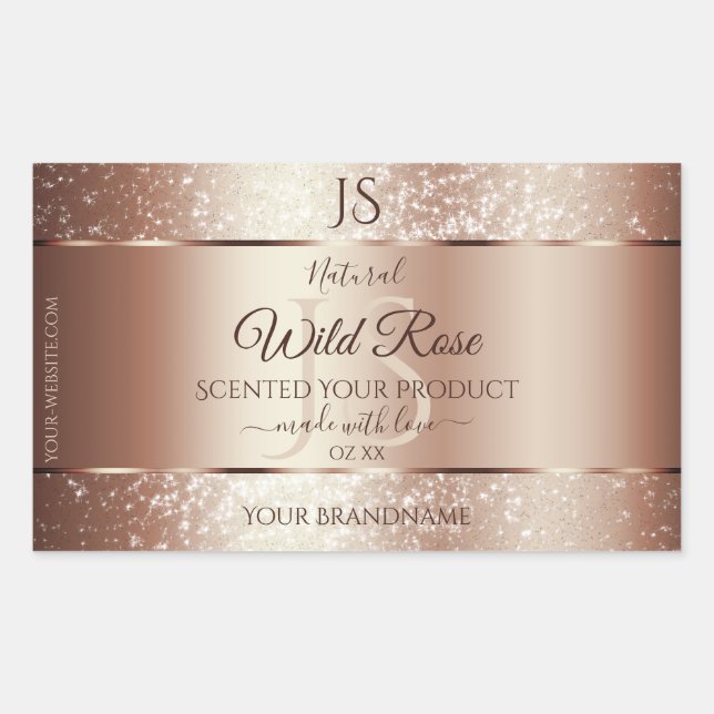 Luxurious Rosegold Glitter Monogram Product Labels (Front)