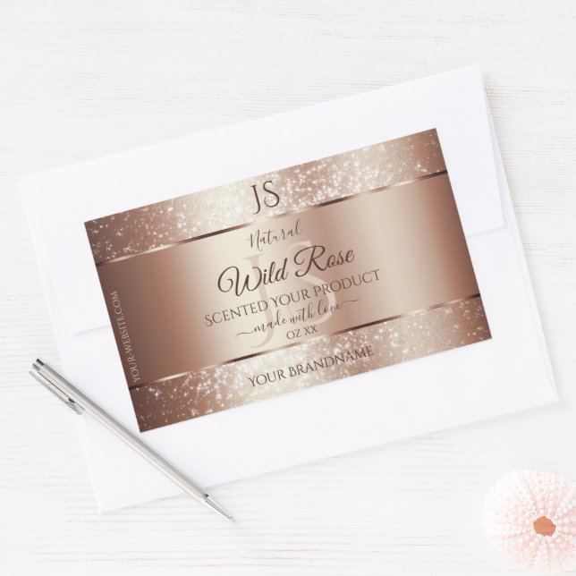 Luxurious Rosegold Glitter Monogram Product Labels (Envelope)