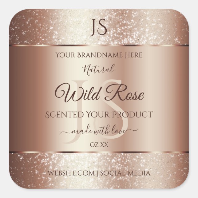 Luxurious Rosegold Glitter Monogram Product Labels (Front)