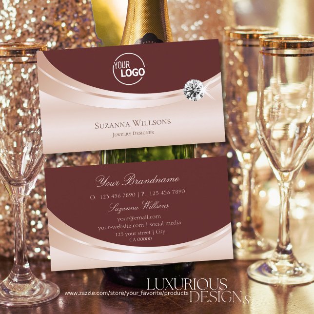 Luxurious Rosegold Wine Red with Logo and Diamond Business Card (Creator Uploaded)