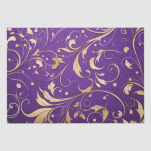 Luxurious Royal Purple and Gold Damask Patterned Tissue Paper
