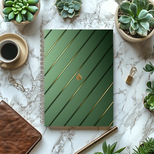 Luxurious Sage Green & Gold Notebook (Sleek Sage and Gold Business Notebook/Glossy Soft Cover or Matte Hard Cover )
