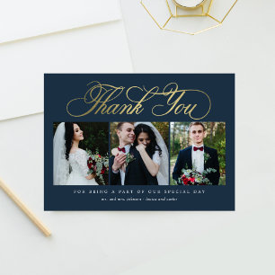 Luxurious Script Wedding Thank You Card Faux Foil