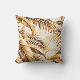 Luxurious Sepia Beige Tropical Palm Foliage Patter Cushion