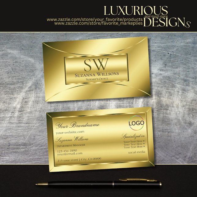 Luxurious Shimmery Gold with Monogram and Logo Business Card (Creator Uploaded)