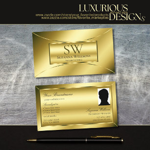 Luxurious Shimmery Gold with Monogram and Photo Business Card
