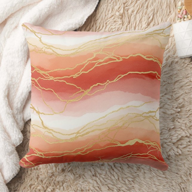 Luxurious Sienna and Taupe Marble with Gold Veins Cushion (Blanket)