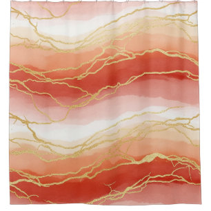 Luxurious Sienna and Taupe Marble with Gold Veins Shower Curtain
