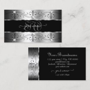 Luxurious Silver and Black Ornate Borders Monogram Business Card