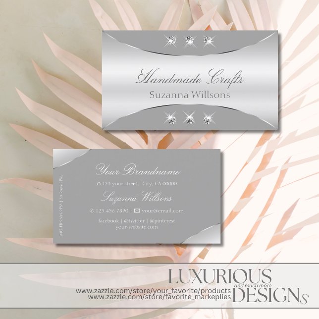 Luxurious Silver and Grey with Sparkling Diamonds Business Card (Creator Uploaded)