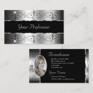 Luxurious Silver Black Ornate Borders with Photo Business Card