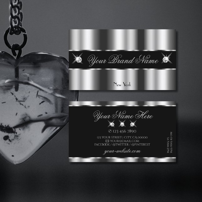 Luxurious Silver Black Sparkling Jewels Glamourous Business Card (Creator Uploaded)