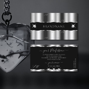 Luxurious Silver Black Sparkling Jewels Monogram Business Card