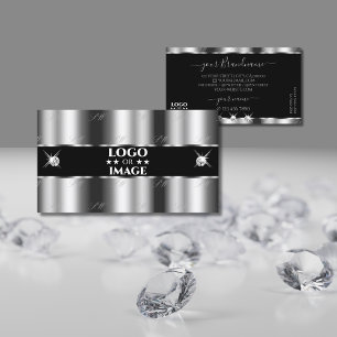 Luxurious Silver Black Sparkling Jewels with Logo Business Card