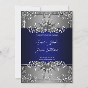 Luxurious Silver Carving Floral Wedding Invitation