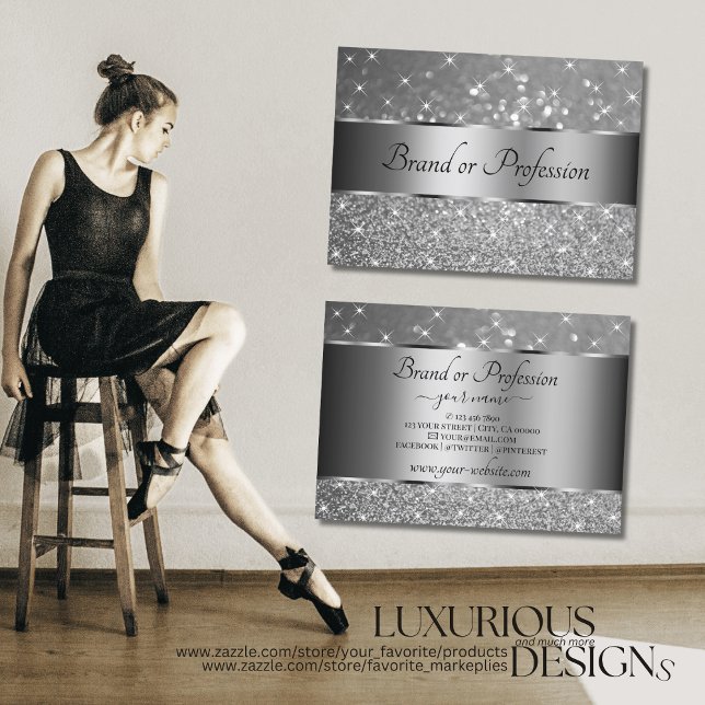 Luxurious Silver Glitter Luminous Sparkle Stars Business Card (Creator Uploaded)