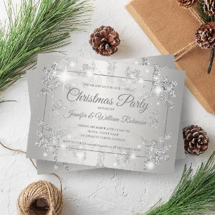 Luxurious Silver Glitter Snow Xmas Holiday Party Invitation
