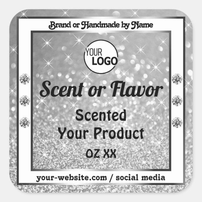 Luxurious Silver Glitter Stars Product Labels Logo (Front)
