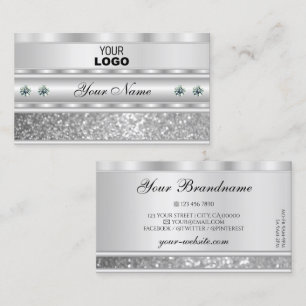 Luxurious Silver Sparkling Glitter Add Logo Modern Business Card