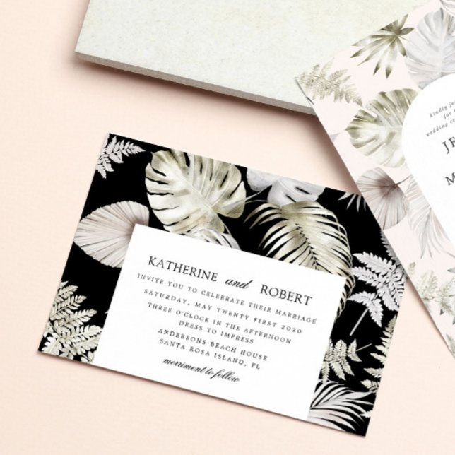 Luxurious Silver Tropical Foliage Wedding Invitation (Creator Uploaded)