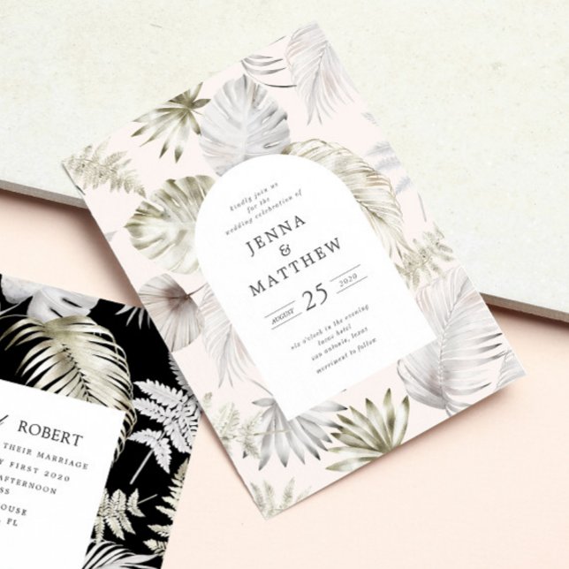 Luxurious Silver Tropical Foliage Wedding Invitation (Creator Uploaded)