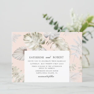 Luxurious Silver Tropical Foliage Wedding Invitation