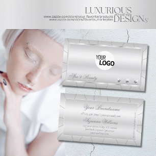 Luxurious Silver with Ornate Diamonds and Logo Business Card