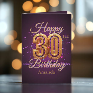 Luxurious Sparkling Purple and Gold 30th Birthday Card