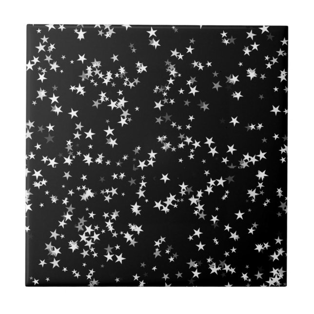 Luxurious Starry Sky Black Star Elegance Astronomy Tile (Front)