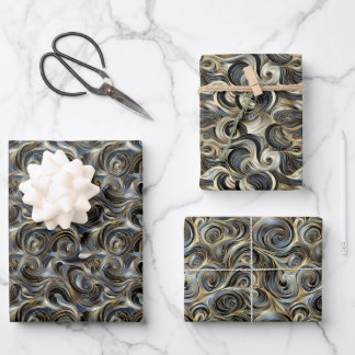 Luxurious Swirling Metallic Pattern in Gold Wrapping Paper Sheet