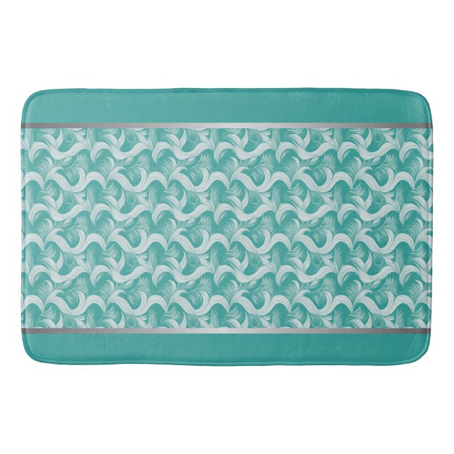 Luxurious Teal Abstract Intricate Bath Mat (Front)