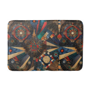 Luxurious Teal "Ancient Indigenous Chronicles" Bat Bath Mat