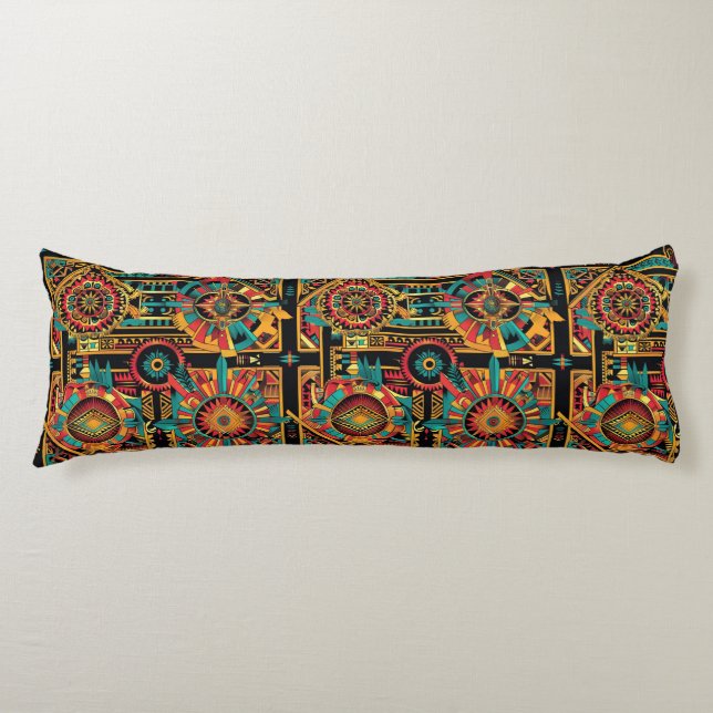 Luxurious Teal "Aztec Dream" Plush Body Pillow (Front)
