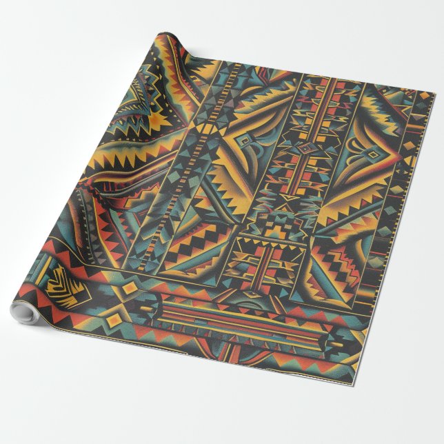Luxurious Teal "Centuries-Old Geometric Elegance"  Wrapping Paper (Unrolled)