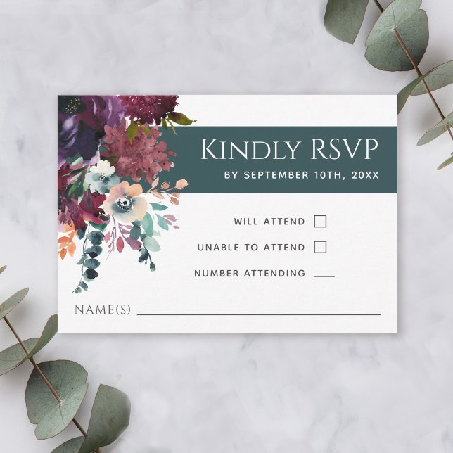Luxurious Teal Elegant Floral Wedding RSVP (Creator Uploaded)