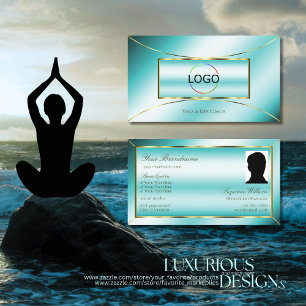 Luxurious Teal Gold Decor Chic with Logo and Photo Business Card