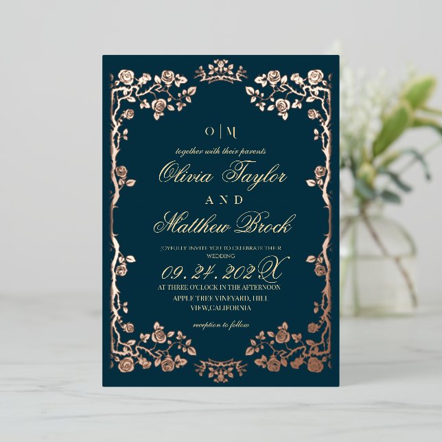 Luxurious Teal Gold Foil Floral Wedding (Standing Front)