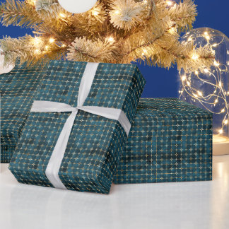 Luxurious Teal & Gold Grid Gift Wrap
