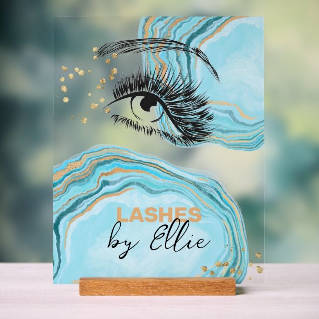 Luxurious Teal Gold Marble Lash Extension Makeup Acrylic Sign (Neutral)