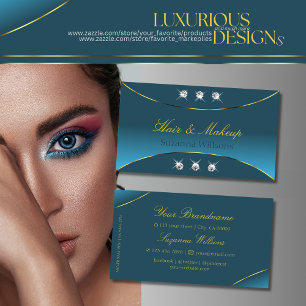 Luxurious Teal with Gold Decor and Sparkly Jewels Business Card