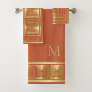 Luxurious terracotta gold name initial Towel set