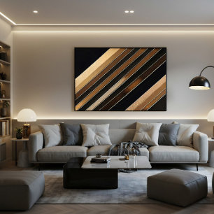 Luxurious Textured Gold and Black Diagonal Stripes Canvas Print