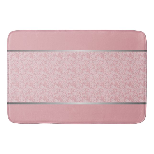Luxurious Touch: Silver, White, and Blush Pink  Bath Mat (Front)