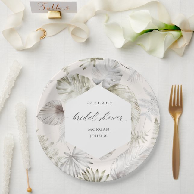 Luxurious Tropical Foliage Bridal Shower Paper Plate (Wedding)