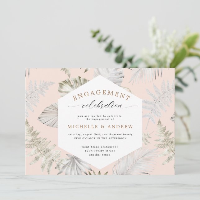 Luxurious Tropical Foliage Engagement Invitation (Standing Front)