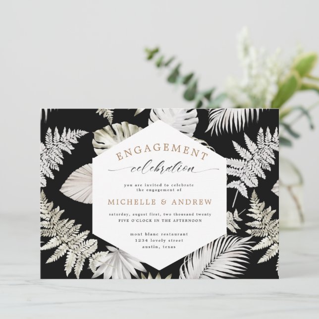 Luxurious Tropical Foliage Engagement Invitation (Standing Front)